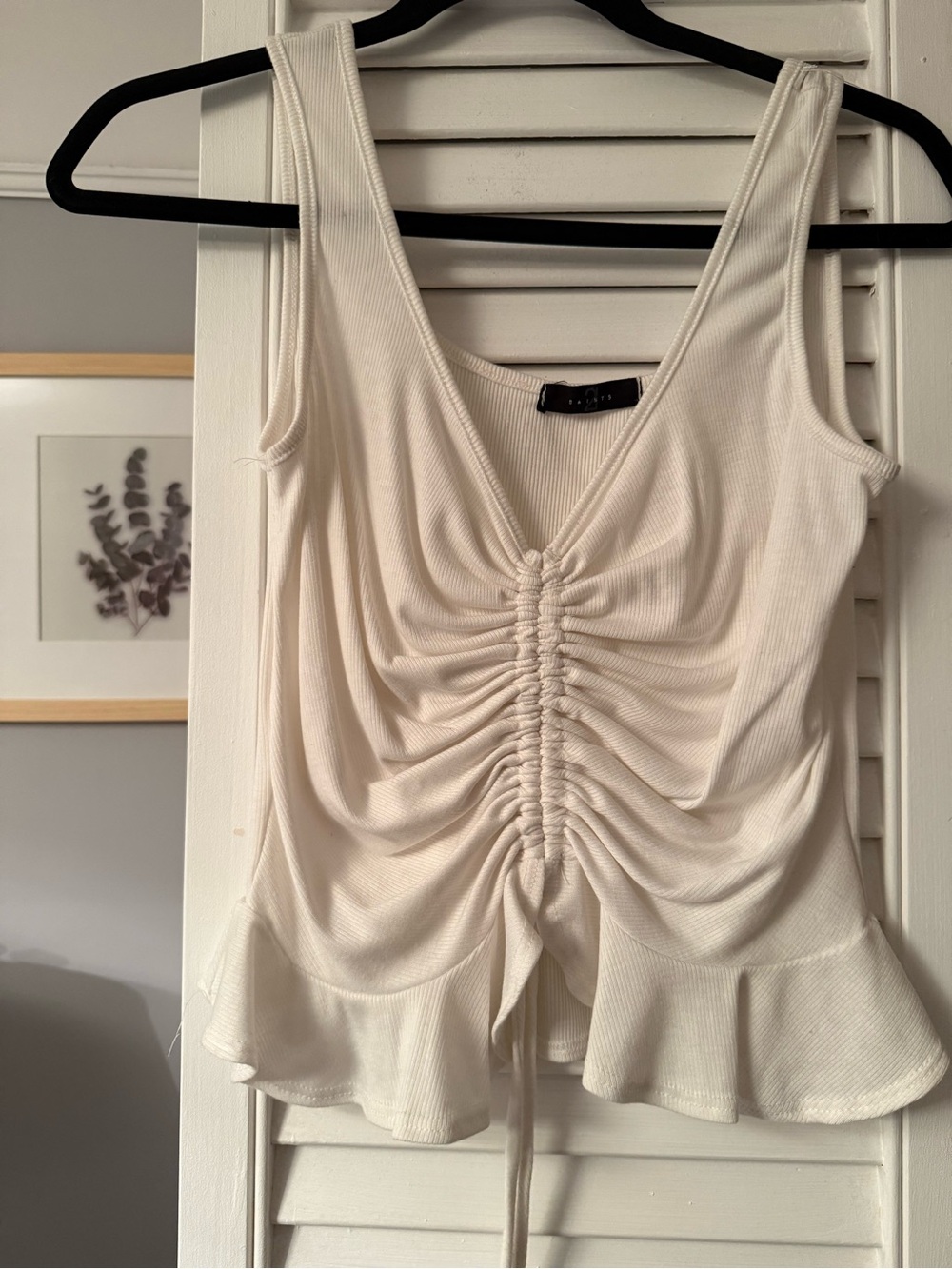 Sleeveless Ruched V-Neck Tank Top in White